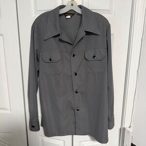 Vintage 70s John Blair Menswear Gray Dacron Polyester Shirt XL Disco Collar